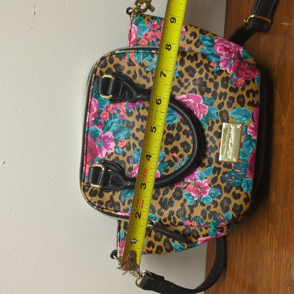 Betsy Johnson Satchel handbag leopard & flowers Bowler - Picture 7 of 15